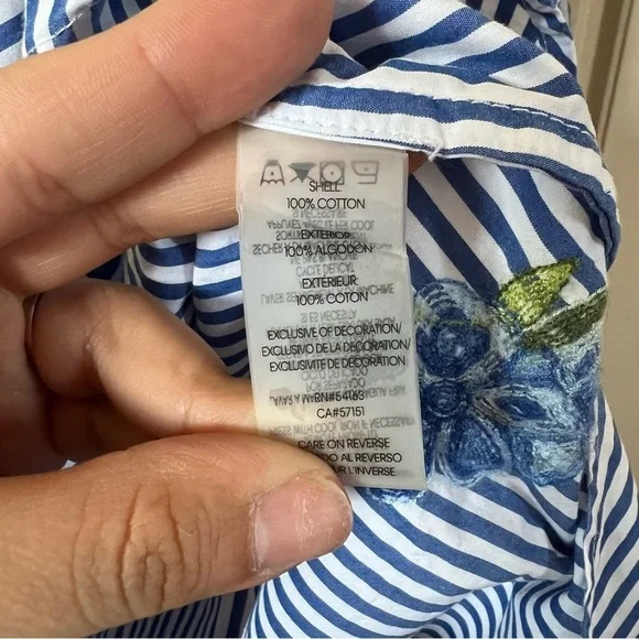 Calvin Klein Floral Embroidered Striped Long Sleeve Button Down Shirt Size Small - Picture 6 of 15